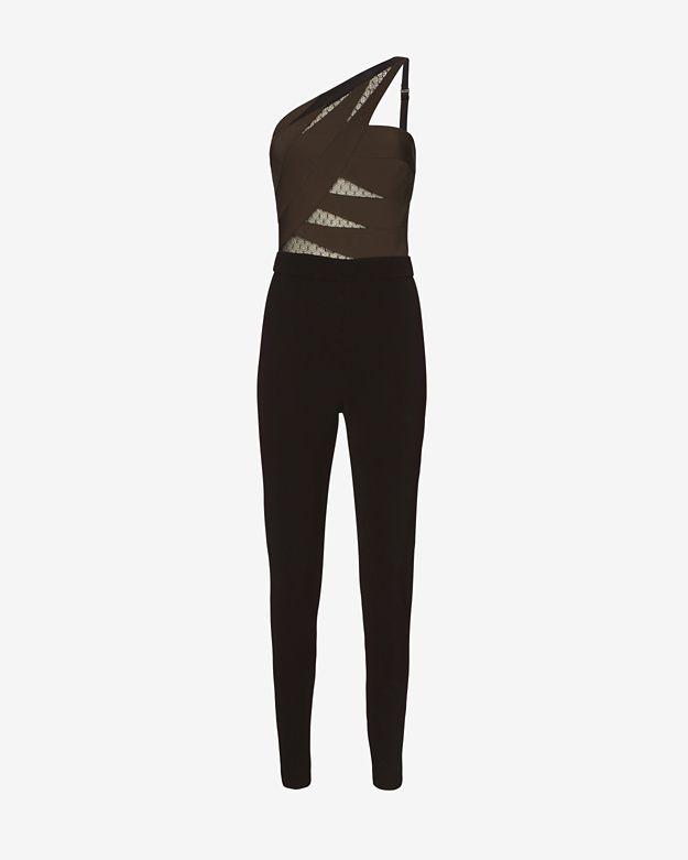 Noam Hanoch Naja Lace Inset One Shoulder Jumper: Olive/black