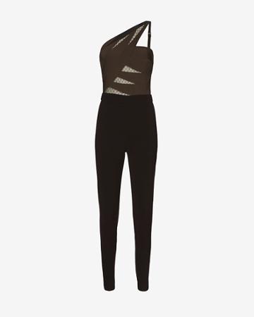 Noam Hanoch Naja Lace Inset One Shoulder Jumper: Olive/black