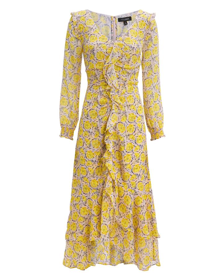 Exclusive For Intermix Intermix Rowen Printed Midi Dress Pink/yellow Floral 6