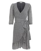 Ganni Gingham Wrap Mini Dress Black/white 38