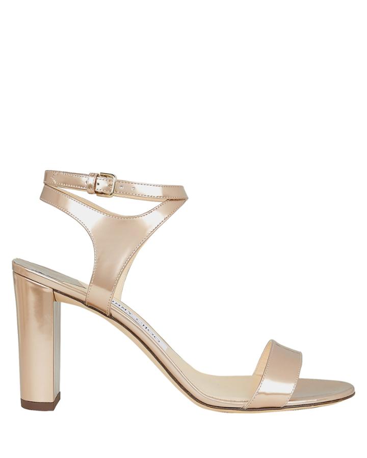 Jimmy Choo Marine Leather Block Heel Sandals Rose Metallic 36