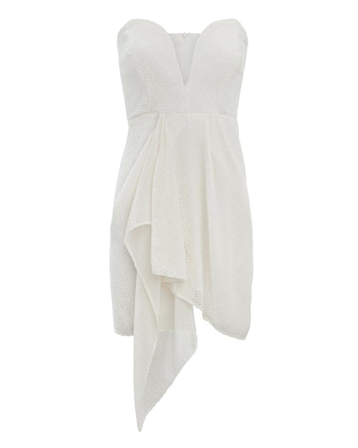 Michelle Mason White Strapless Velvet Burnout Dress White Zero