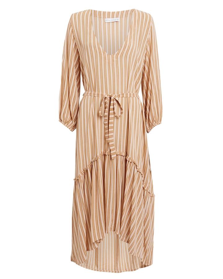 Faithfull The Brand Matilda Peasant Midi Dress Beige Stripe P