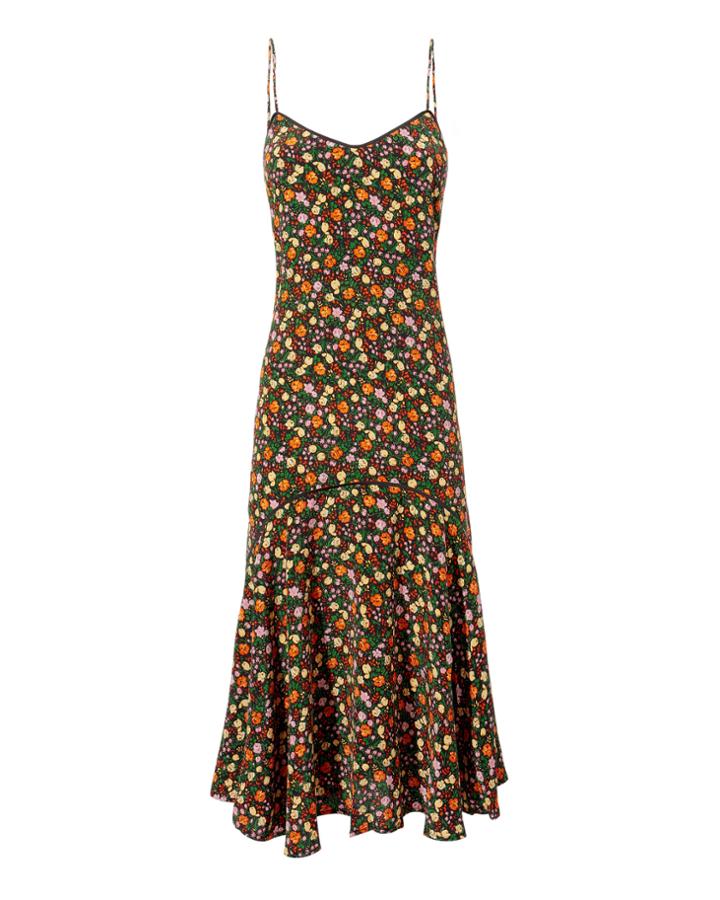 Ganni Joycedale Marina Multicolored Flutter Hem Dress Multi 42