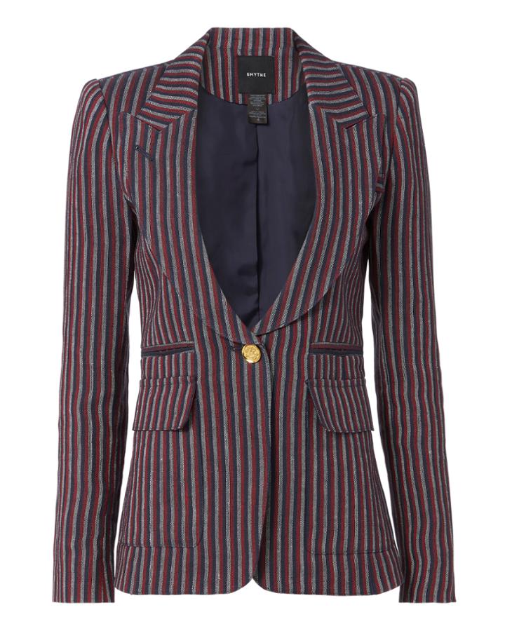 Smythe Single Button Striped Linen Blazer