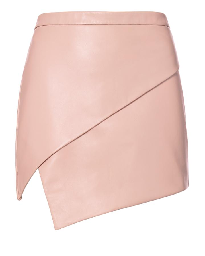Michelle Mason Asymmetric Hem Leather Mini Skirt Blush/nude Zero