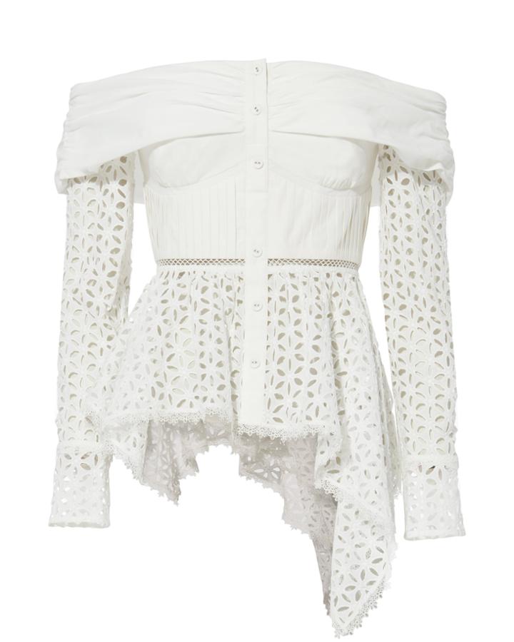 Self-portrait Asymmetric Broderie Top White Zero