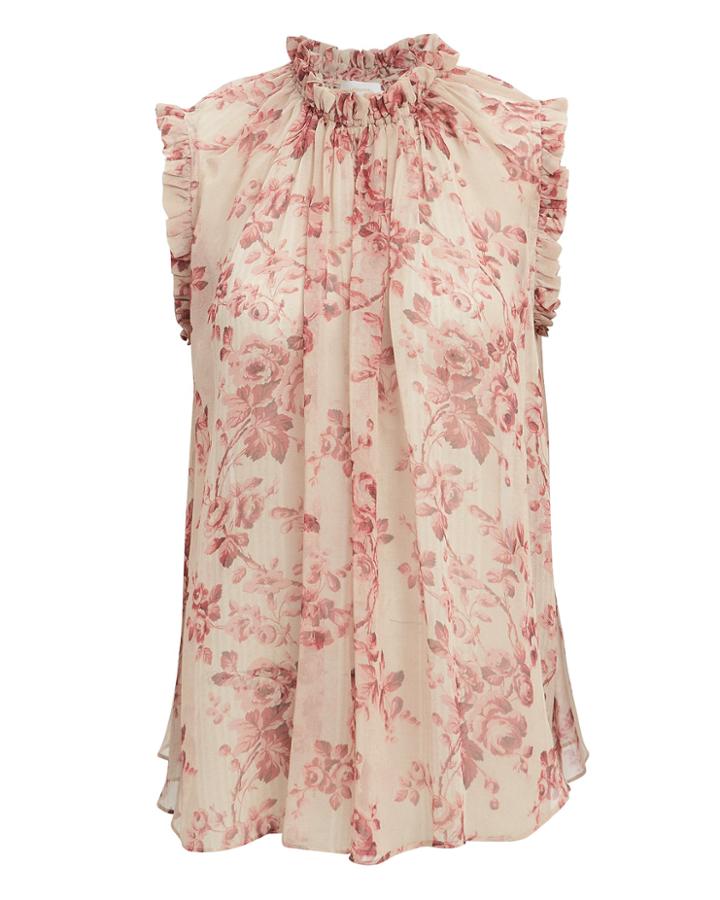 Zimmermann Sleeveless Floral Blouse Ivory/pink Zero