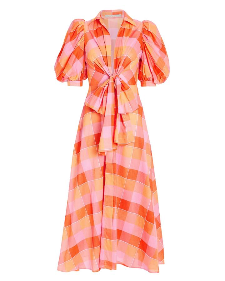Silvia Tcherassi Perth Puff-sleeved Checkered Dress Pink/orange L