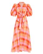 Silvia Tcherassi Perth Puff-sleeved Checkered Dress Pink/orange L