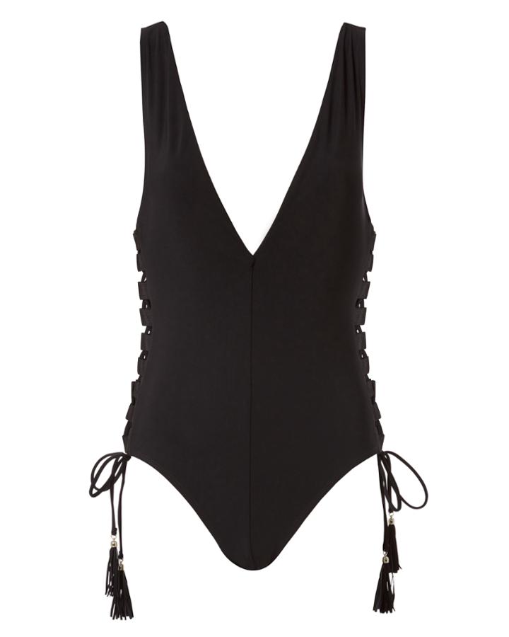 Zimmermann Divinity Lace-up One Piece Swimsuit Black Zero