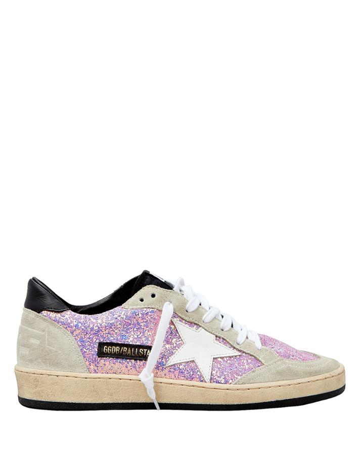Golden Goose Ball Star Lilac Glitter Black Trim Sneakers Lilac/grey/beige/black 39