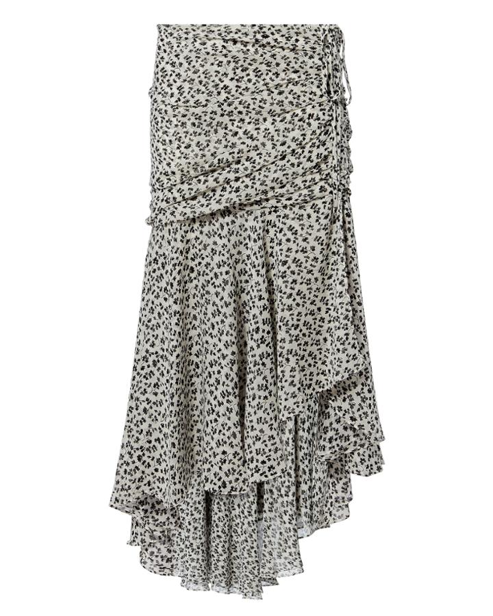 Veronica Beard Sevilla Ruched Ruffle Midi Skirt Blk/wht 2