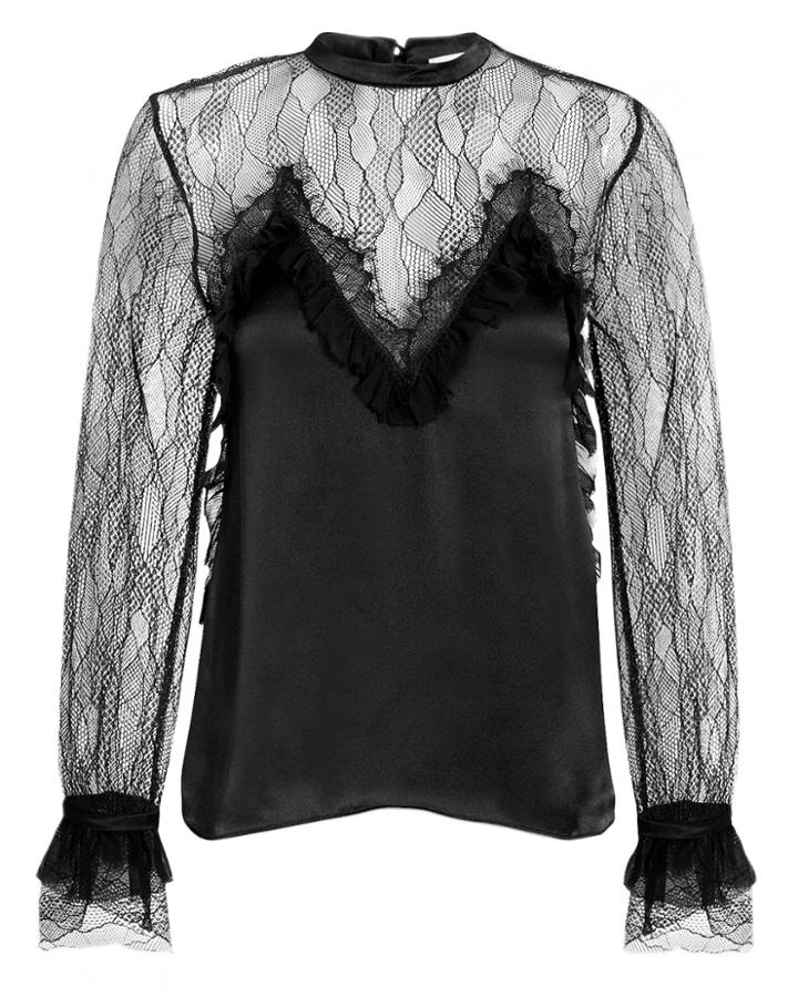 Jonathan Simkhai Lace Satin Blouse Black Zero