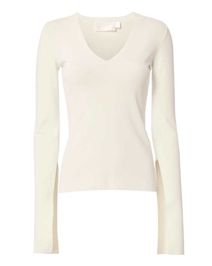 Solace London Orlina Split Sleeve V-neck Top Beige/khaki 6