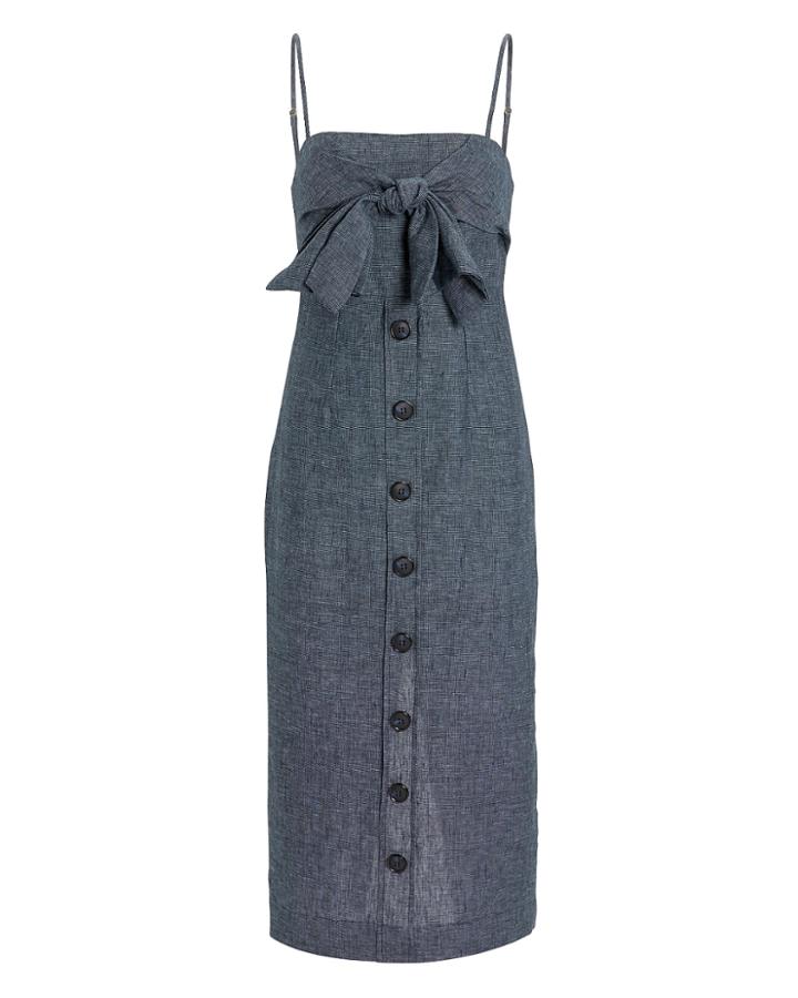 Shona Joy Cardozo Linen Tie Front Dress Navy 8