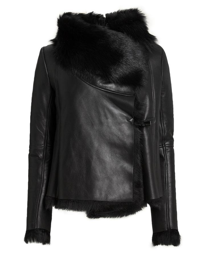 Michelle Mason Black Shearling Jacket Black 8