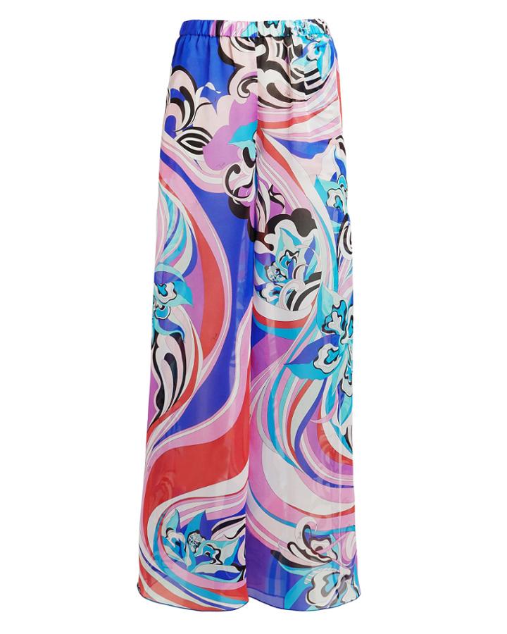 Emilio Pucci Printed Wide Leg Pants Blue/pink/white 42