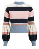 Self-portrait Striped Knit Sweater Ivory/blue/pink M