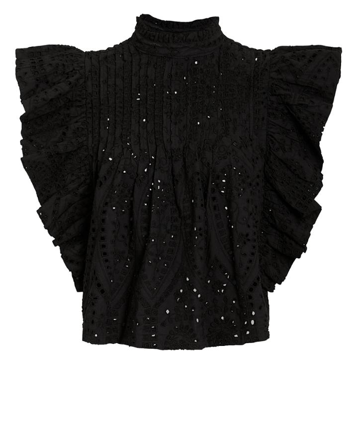 Ganni Broderie Eyelet Crop Top Black 36