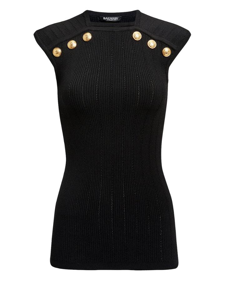 Balmain Button-embellished Knit Top Black 42