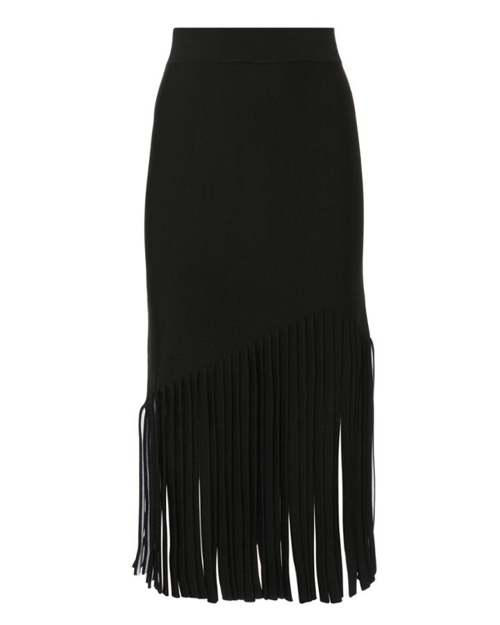 Cushnie Et Ochs Fringed Hem Midi Skirt Blk/wht M