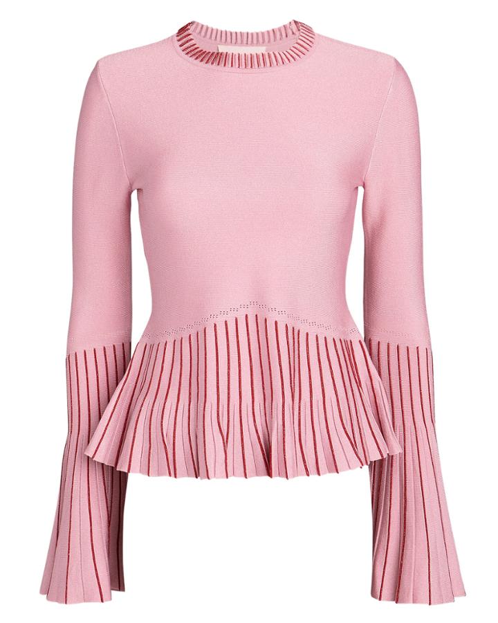 Jonathan Simkhai Pleated Trims Lurex Knit Top Pink S
