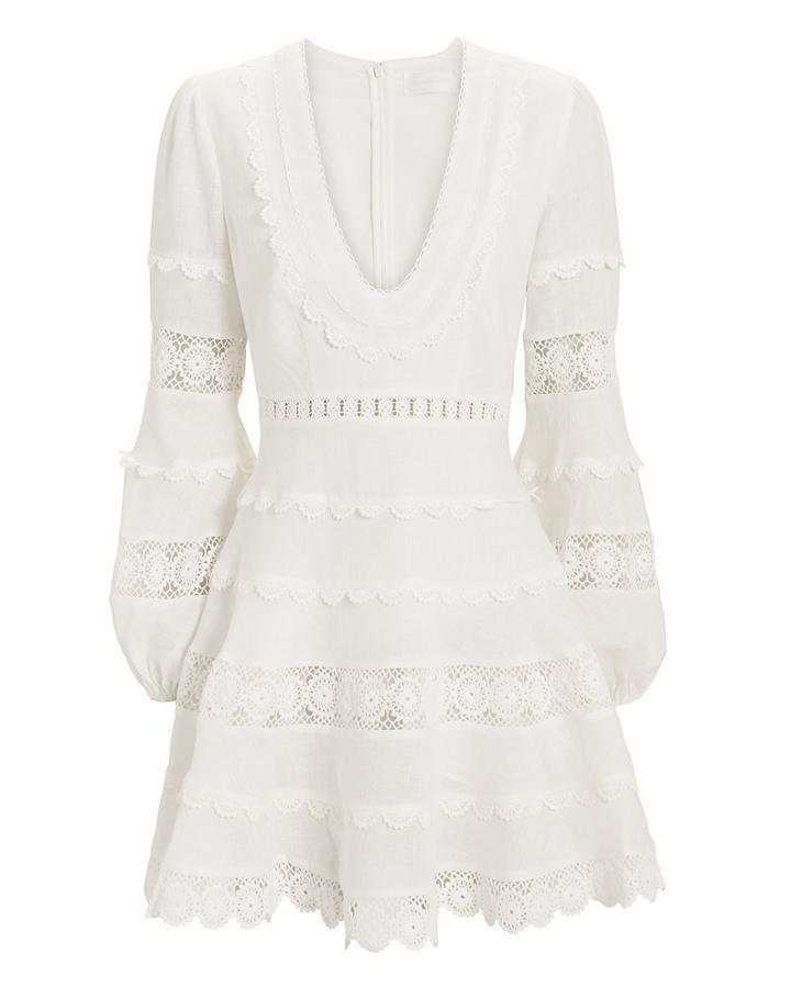 Zimmermann Castile Plunge Mini Dress Ivory 1