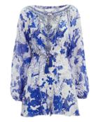Camilla Blouson Sleeve Floral-printed Playsuit White/blue M