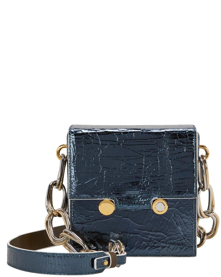 Marni Crinkled Blue Leather Shoulder Bag Blue-drk 1size