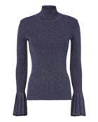 Carven Lurex Pleated Navy Turtleneck