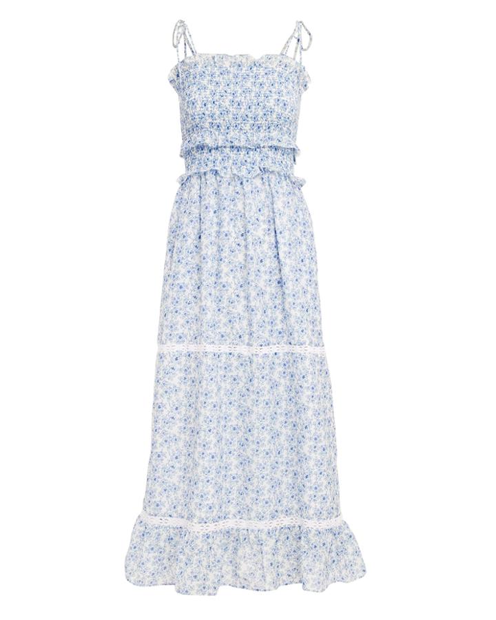 Kisuii Luna Tie Shoulder Maxi Dress Blue Floral L