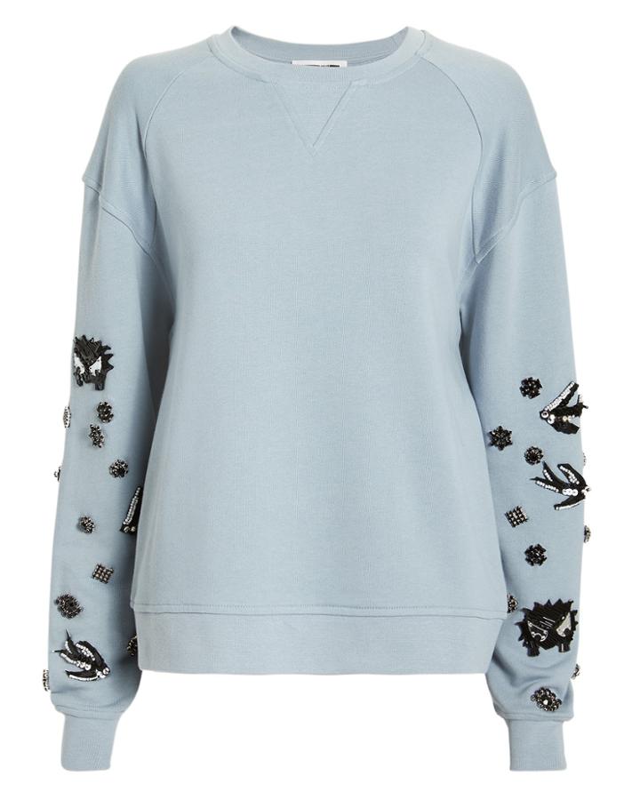 Mcq By Alexander Mcqueen Embellished Sleeve Sweatshirt Blue-lt M