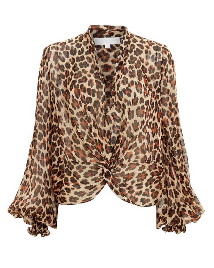 Caroline Constas Bette Chiffon Leopard Blouse Leopard S
