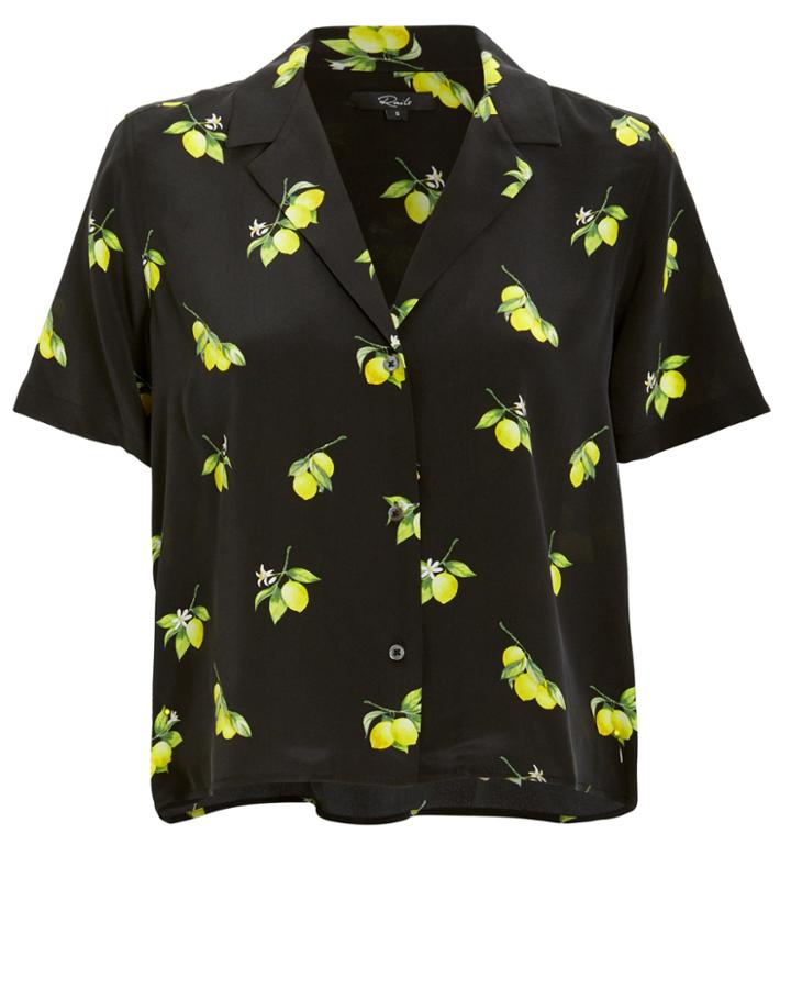 Rails Maui Silk Blouse Black/lemon Print M