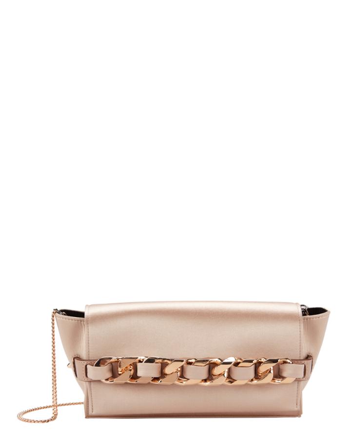 Elena Ghisellini Satin Rose Gold Chain Clutch Bag