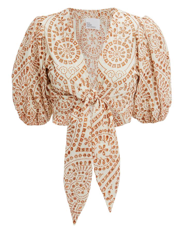 Lisa Marie Fernandez Pouf Eyelet Tie Blouse White/brown 3