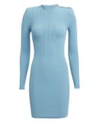 Balmain Pointelle Light Blue Knit Mini Dress Light Blue 40