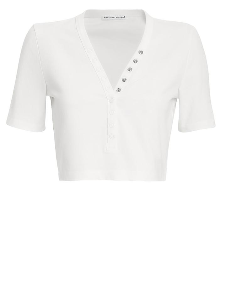 Alexanderwang.t Snap Detail White Crop Top Ivory P