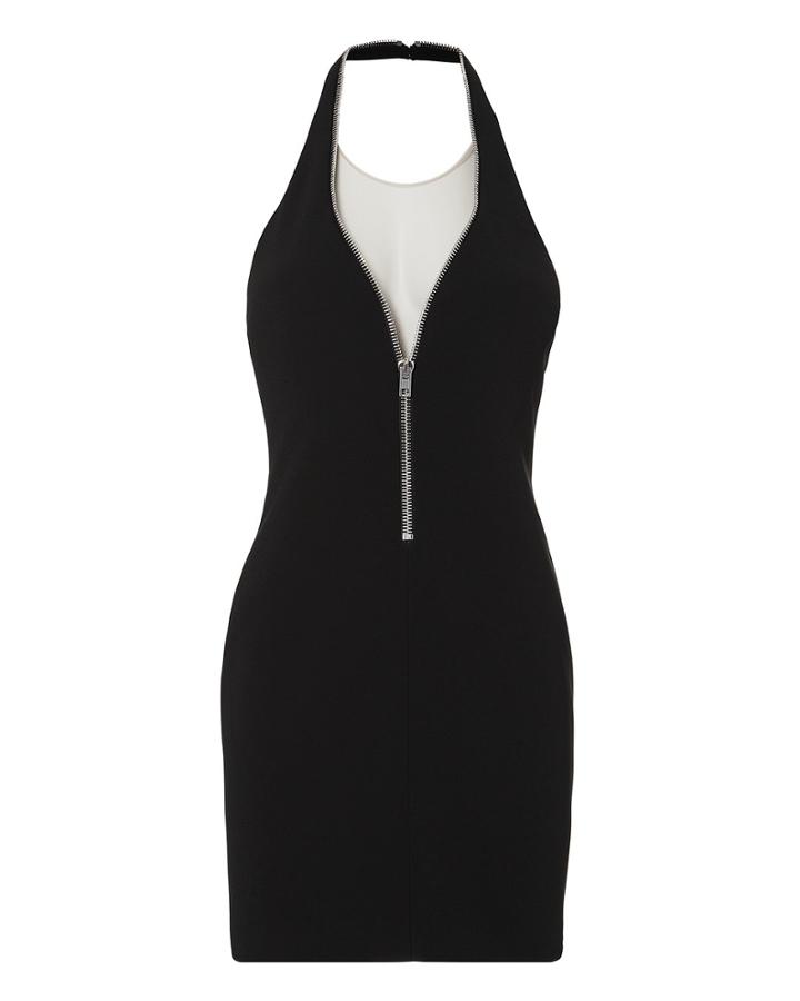 Alexander Wang Zip Detail Halter Mini Dress Black Zero