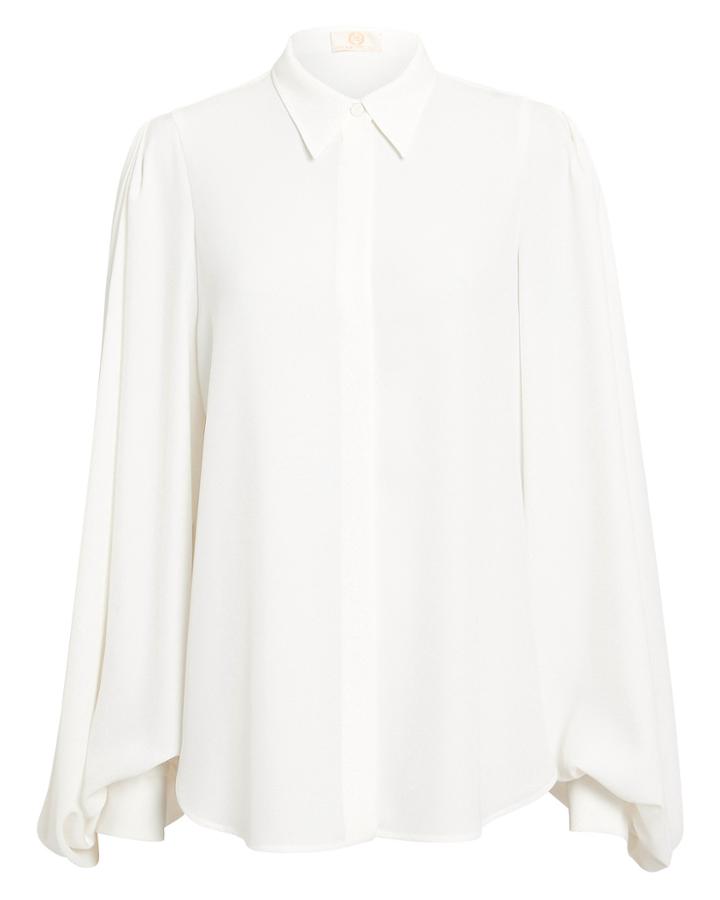 Sara Battaglia Balloon Sleeve Crepe Blouse White 44