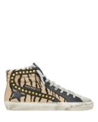 Golden Goose Slide Studded Tiger Stripe High-top Sneakers Black/brown/grey 37