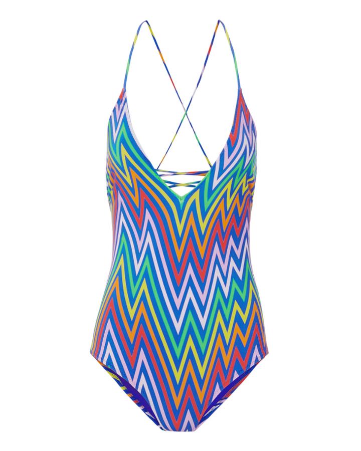 Emma Pake Antonia Electric Rainbow One Piece Swimsuit Stripe S