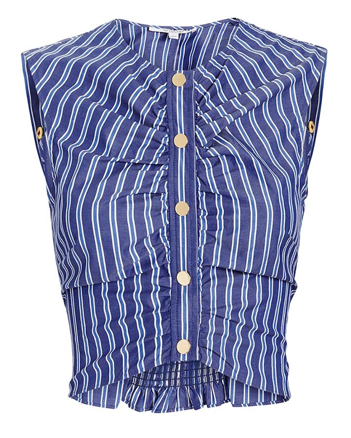 Derek Lam 10 Crosby Ruched Striped Crop Top Blue-med 6