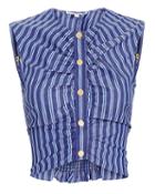 Derek Lam 10 Crosby Ruched Striped Crop Top Blue-med 6