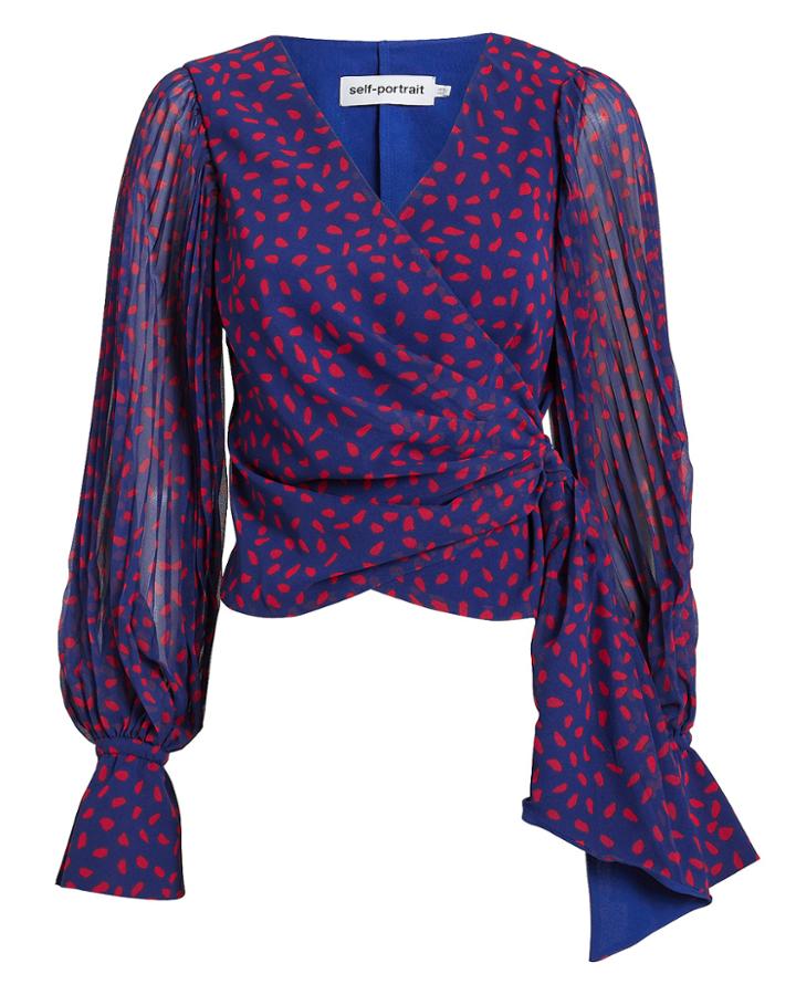 Self-portrait Printed Wrap Top Blue/red Zero