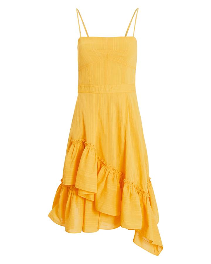 Derek Lam 10 Crosby Asymmetric Ruffle Cotton Dress Yellow 8