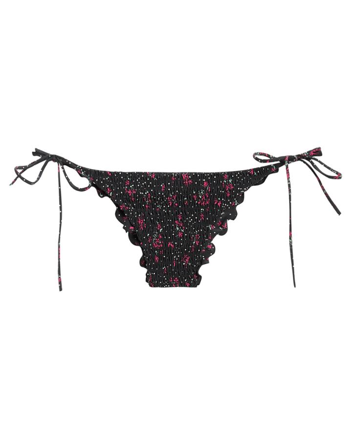 Bond Eye Mena Black Dahlia Smocked Bikini Bottom Black/red Floral P