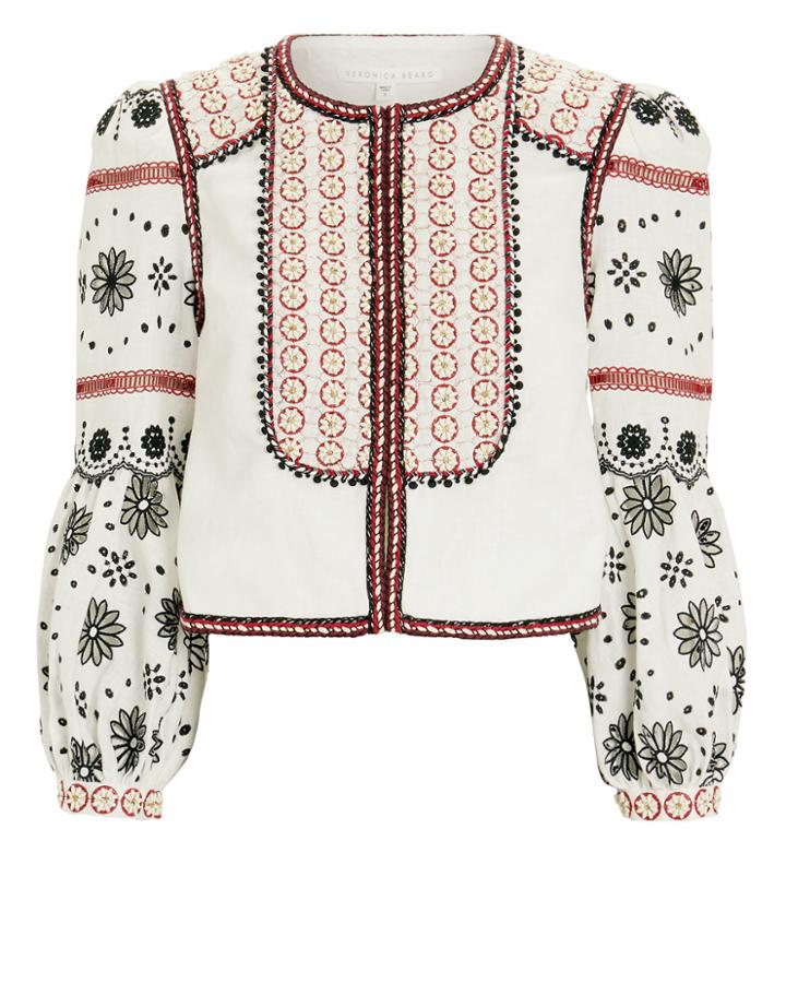 Veronica Beard Shilin Cropped Linen Jacket Ivory Xl