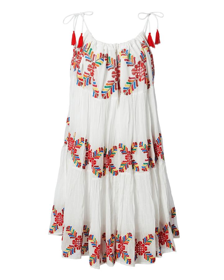 Carolina K Multi Embroidered White Dress Multi S